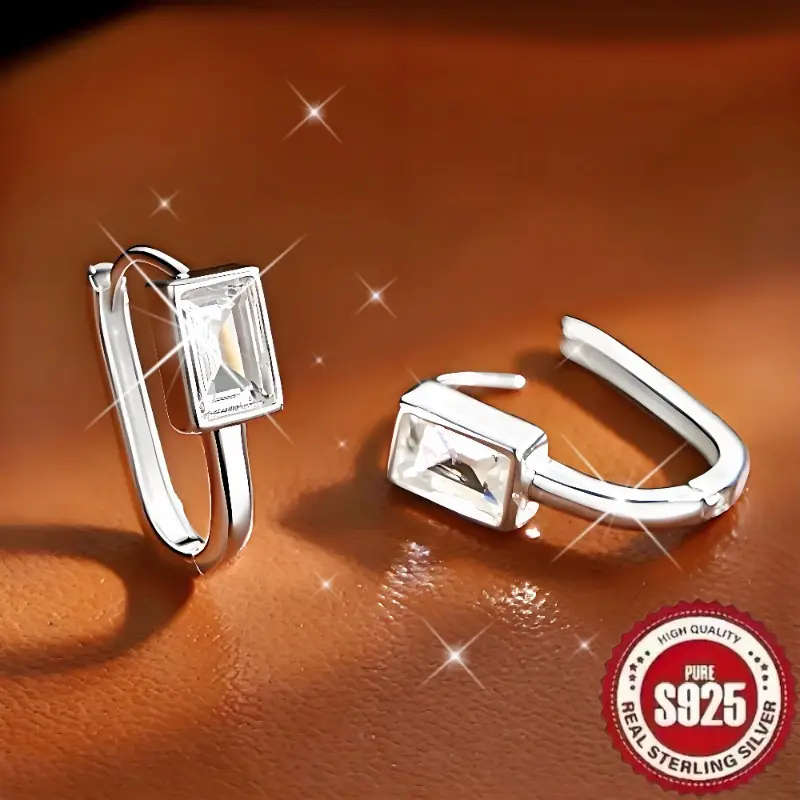 925 Sterling Silver Plated Bohemian Starry Sky Earrings - U-Shaped Hoops Sparkling Cubic Zirconia