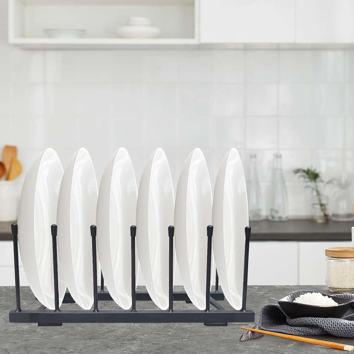 1 Set Space-Saving Kitchen Counter Dish Rack with Baseball Cap Display Durable Black Metal an