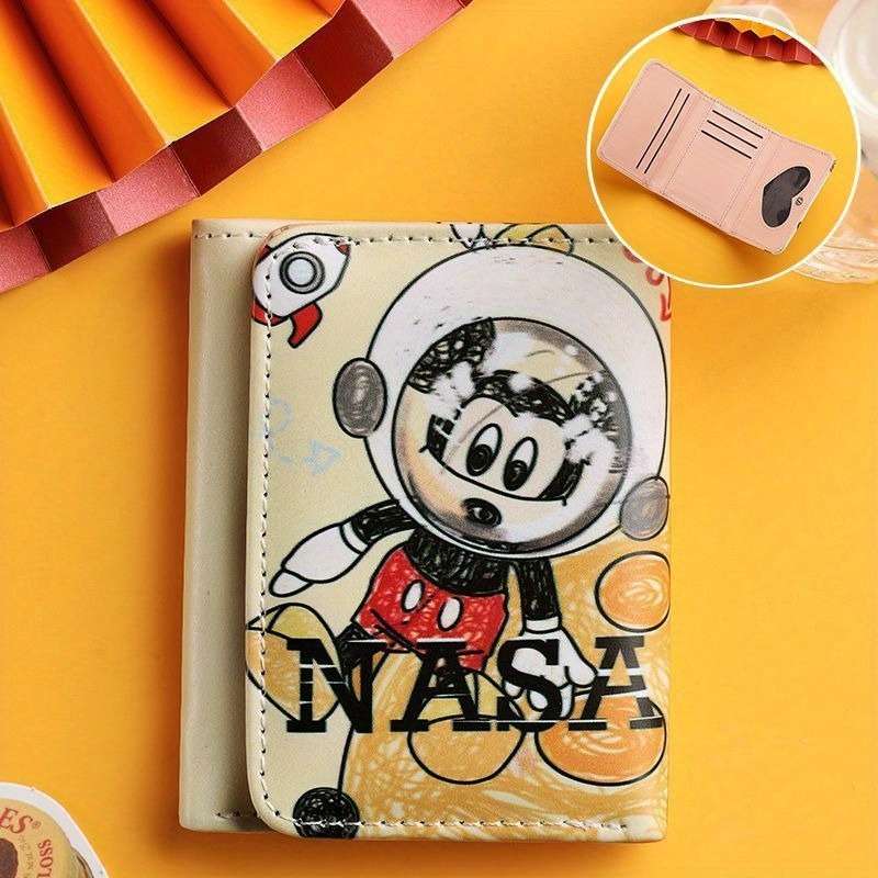 Disney Mickey Mouse Cartoon Wallet Short Three-Fold Coin Purse Id Card Holder Pu Mater
