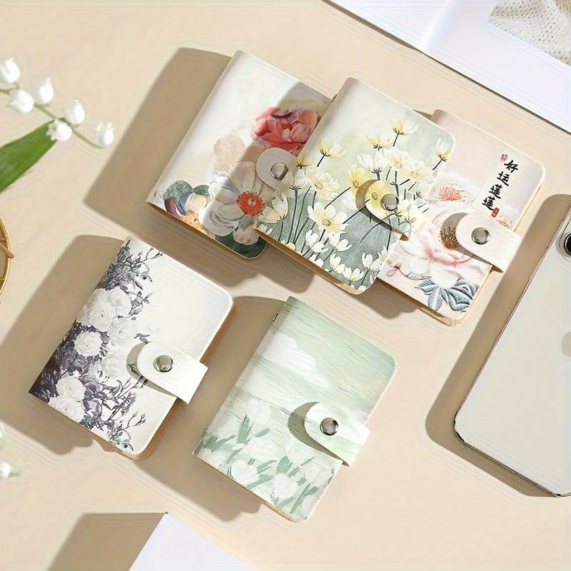 Elegant Floral Pattern Synthetic Faux Leather Card Holder