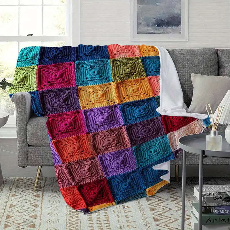 1 Brightly Colored Crochet Printed Flannel Blanket 150*200CM