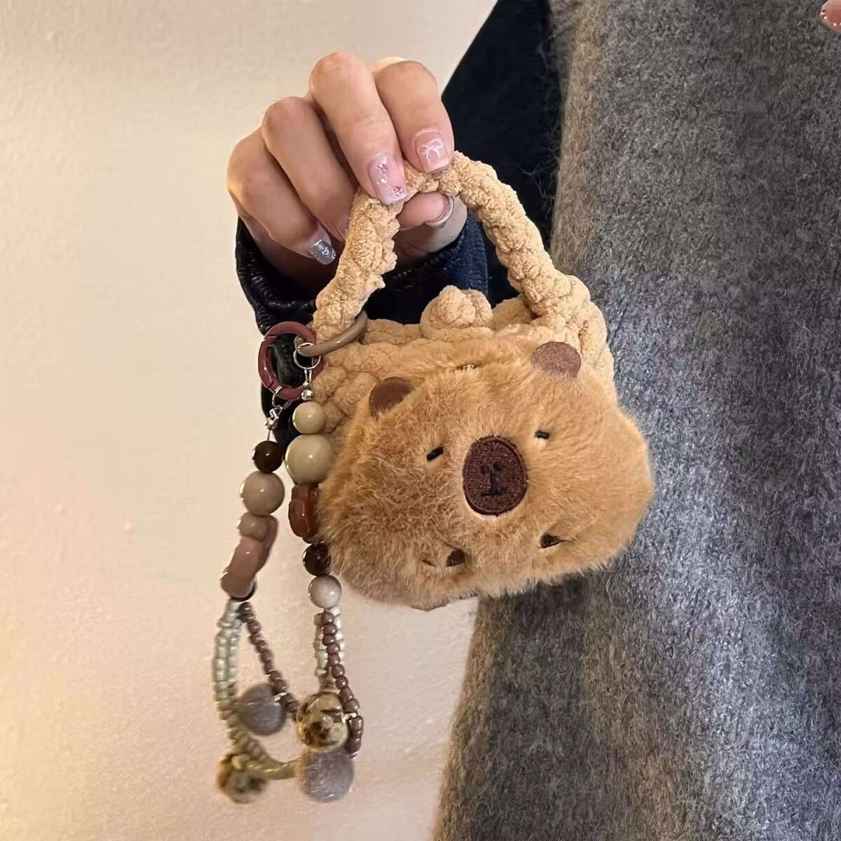 Cute Capybara Cartoon Plush Coin Purse With Keychain Portable Mini Wallet