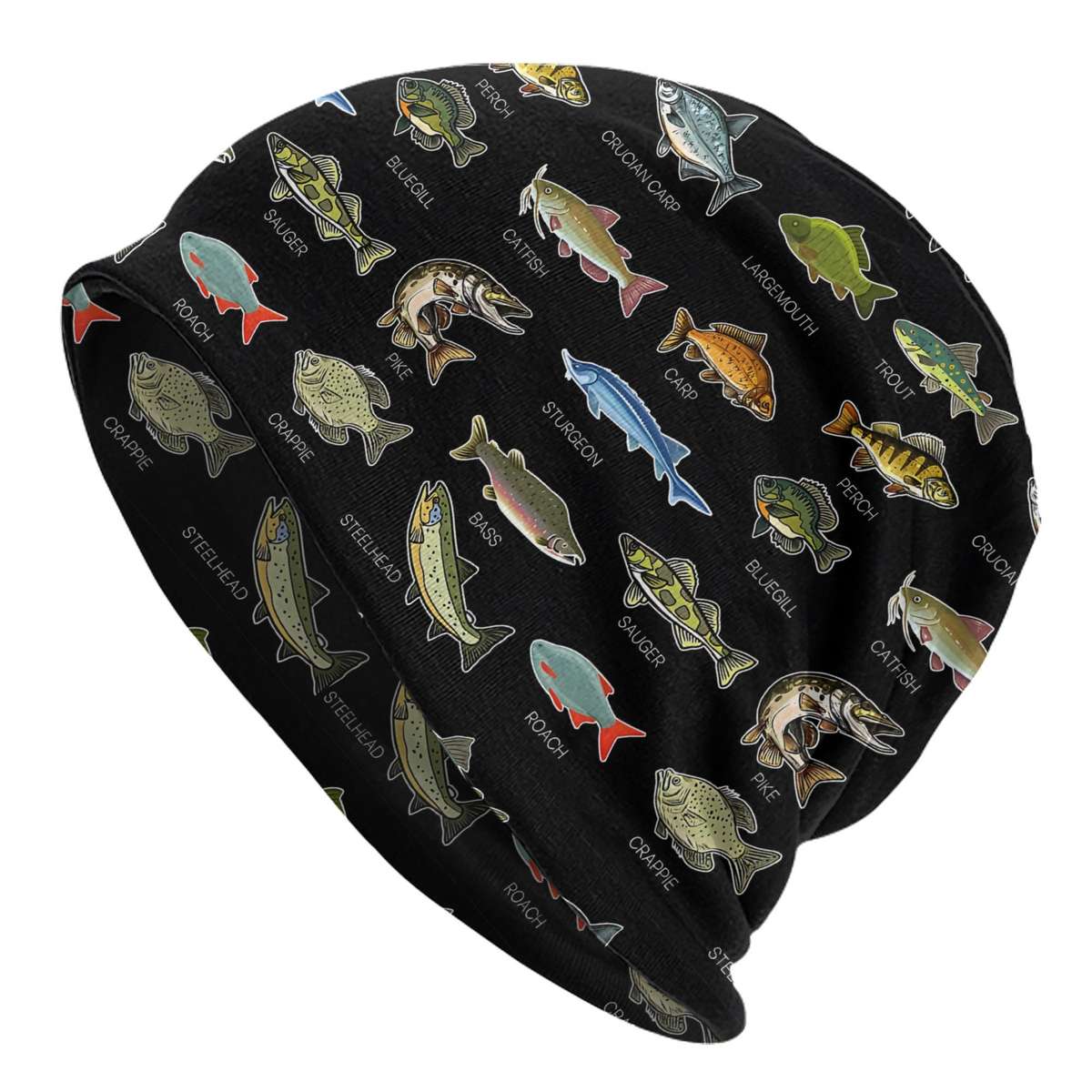 Men's Fashionable Knit Skull Cap with Freshwater Fish Design Stretchy Polyester Blend Novelt