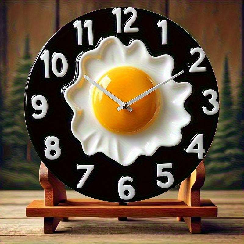 1pc 2D Flat 2D Flat Design Wooden Wall Art Breakfast Theme with Black Background Not real clock