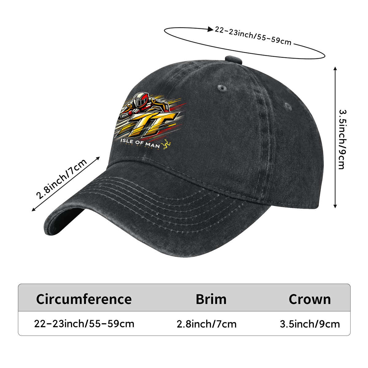 Cotton Isle Of Man TT Baseball Cap Adjustable Lightweight Curved Brim Dad Hat Perfect