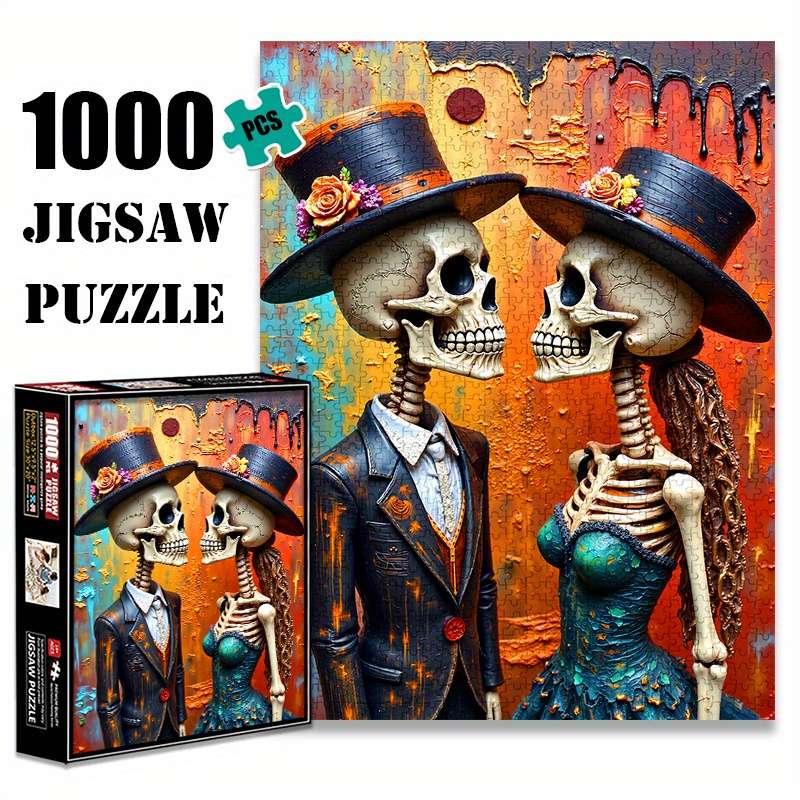 1000pcs Mr. Mrs. Skeleton Jigsaw Puzzle for Adults Victorian-Style Art with Top H