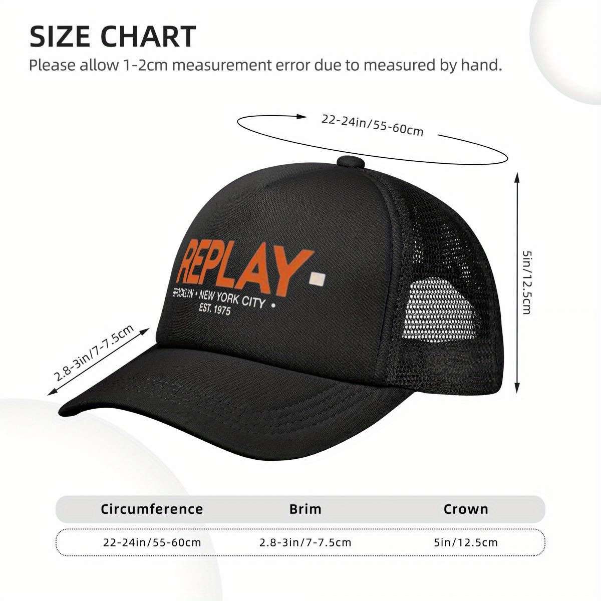 Replay Brooklyn 1975 Baseball Cap Adjustable Breathable Mesh Back Black With Orange Logo P