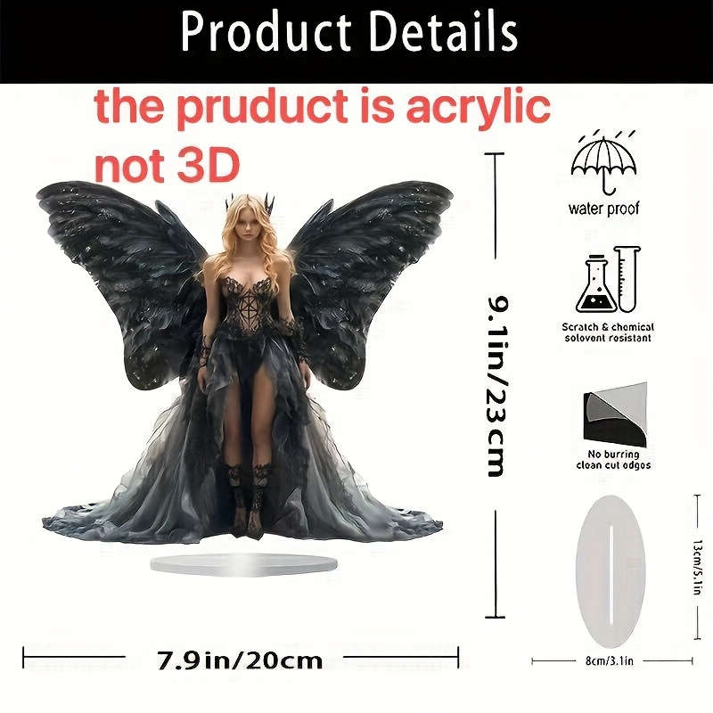 1pc 2D Flat   Bohemian Acrylic Dark Elf Statue with Angel Wings Elegant Desktop Decor for Home