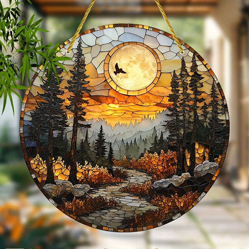 1pc 2D Flat  3-Inch Bohemian Sunset Landscape Light Catcher Acrylic Window Hanging Decoration wit