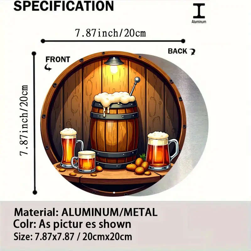1pc Vintage Beer Barrel Round Aluminum Sign Rustic Metal Wall Art