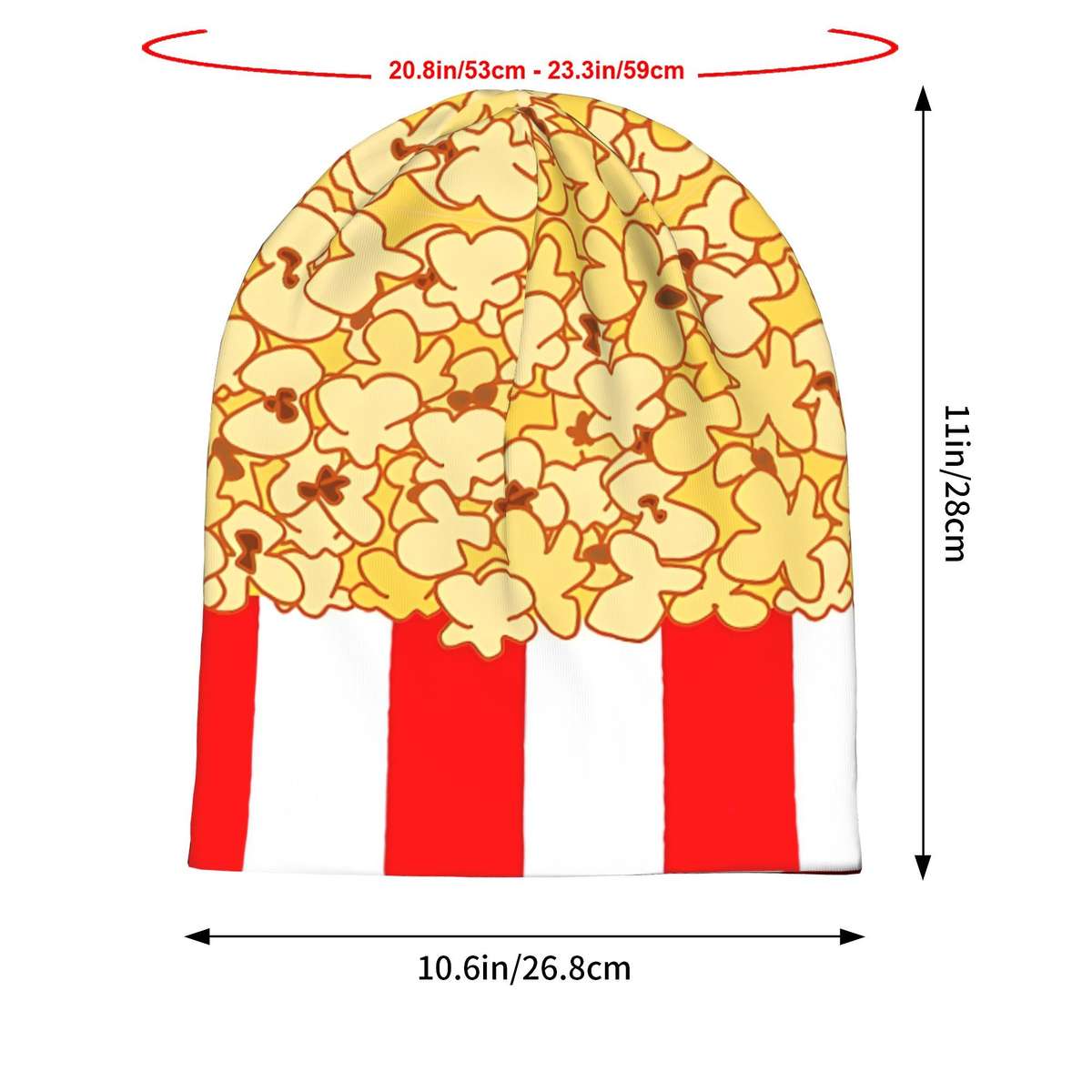 Men's Popcorn Print Beanie Fashionable Red White Striped Knit Hat with Yellow Popcorn D