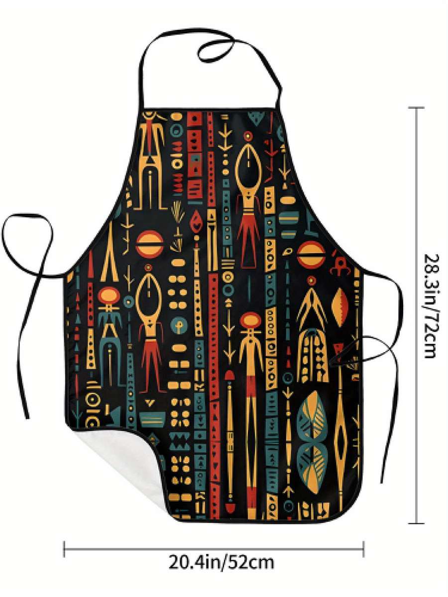 1pc Vintage African Ethnic Print Apron 100% Polyester Woven Fabric Slight Stretch Patterned Cook