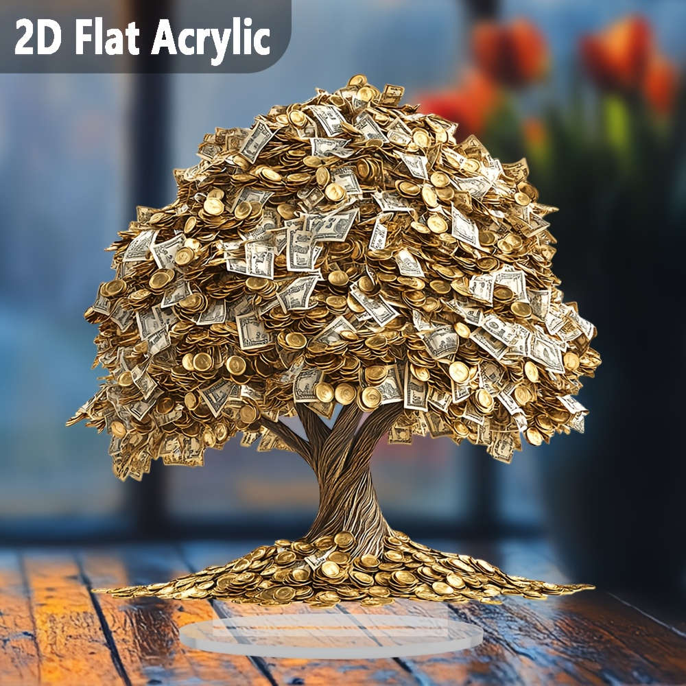 2D Flat 1 Bohemian Style Acrylic Money Tree Ornament with Base Size 20.07x20.07cm cm Suit