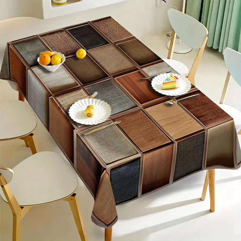 1 Piece Of High Quality Irregular Geometric Wood Grain And Pattern Tablecloth 140*140cm
