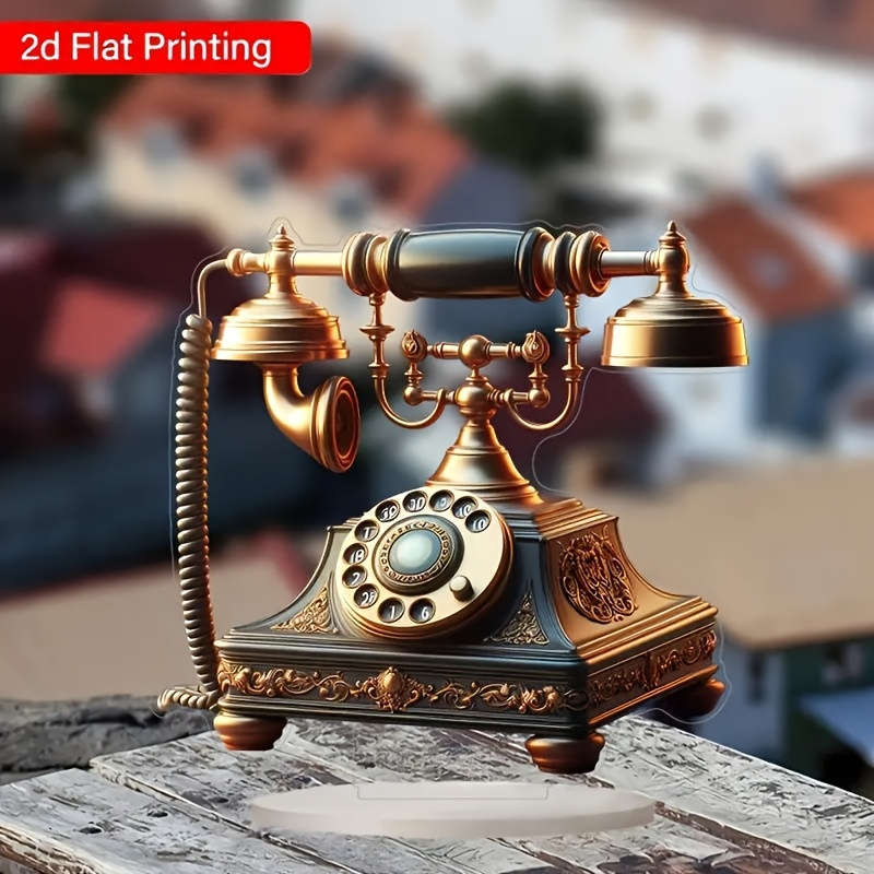 2D Flat Vintage Rotary Telephone Acrylic Desk Decor Non-3D Printed Retro Style Ornat
