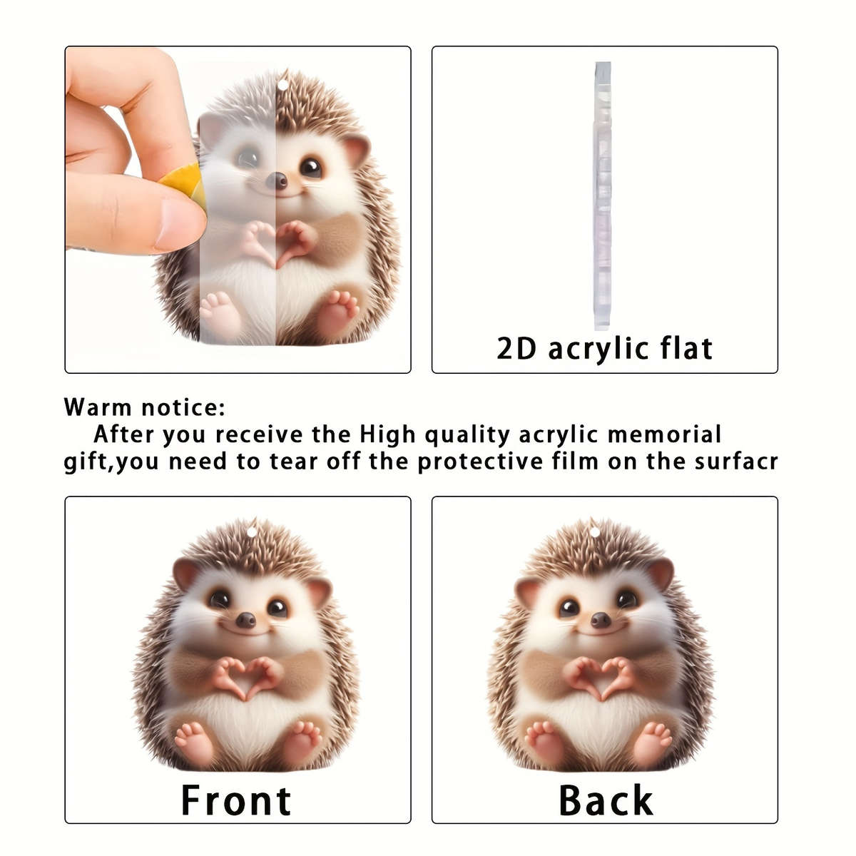 2D Flat Acrylic Hedgehog Crystal Pendant