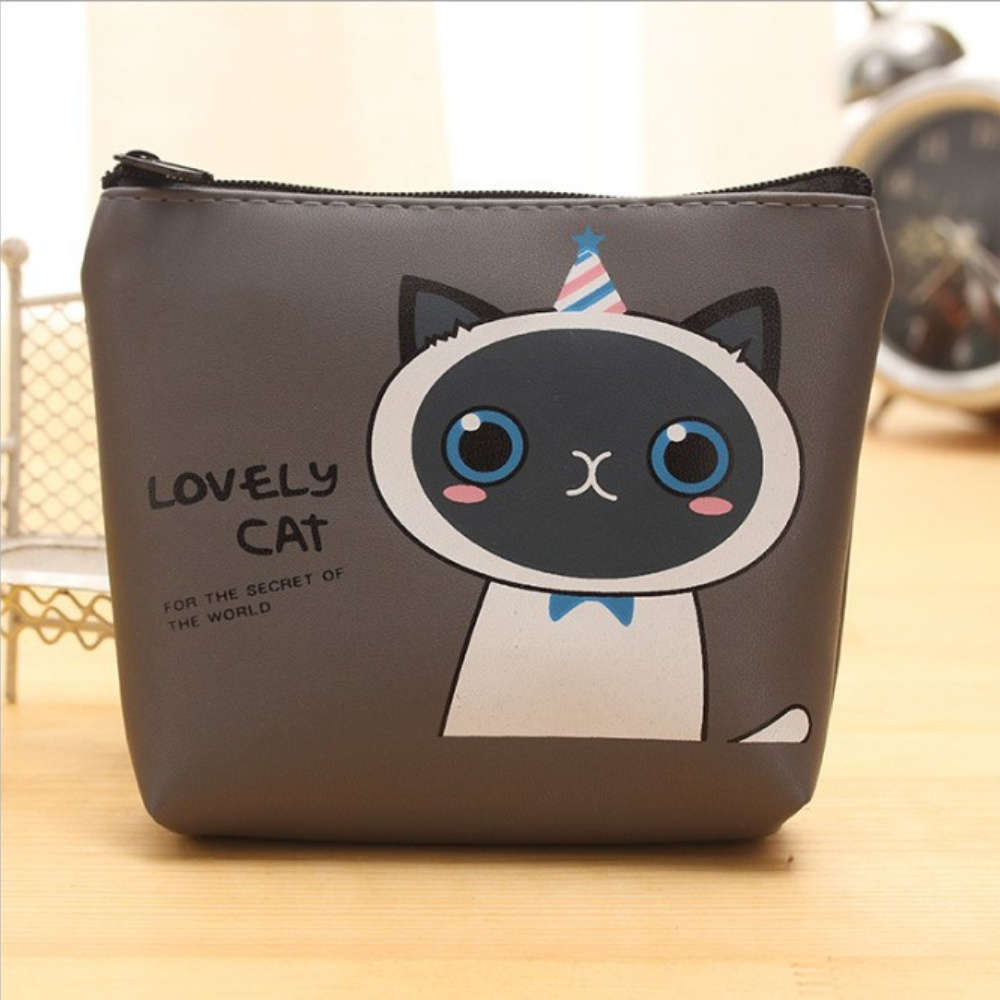 Women'S Cat-Themed Zipper Coin Purse Compact Wallet With Adorable Cartoon Kitty Design Multi