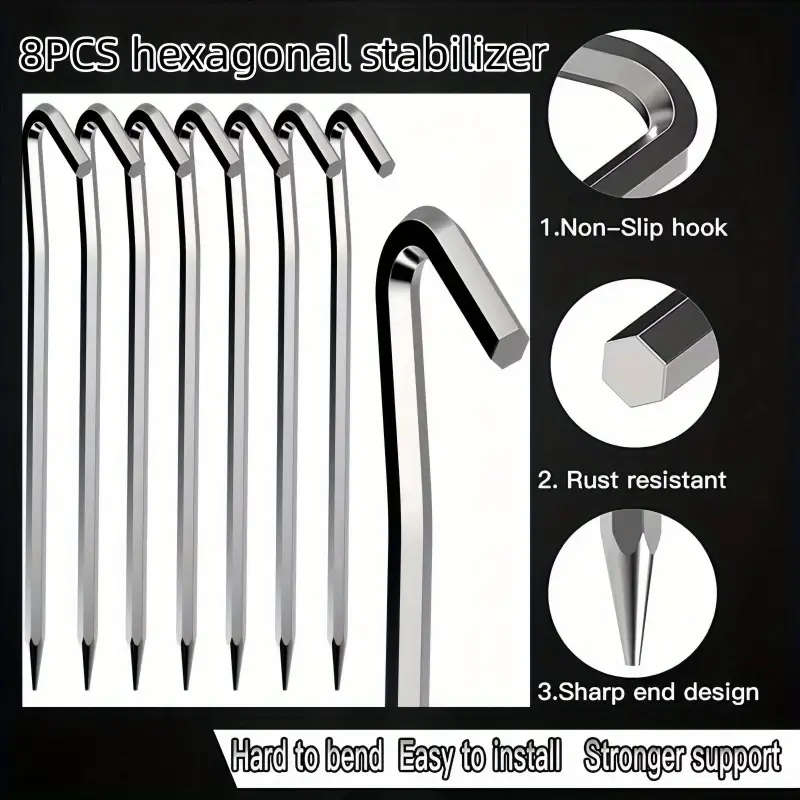 8 Pieces Metal Heavy Duty Tent Pegs with Hooks