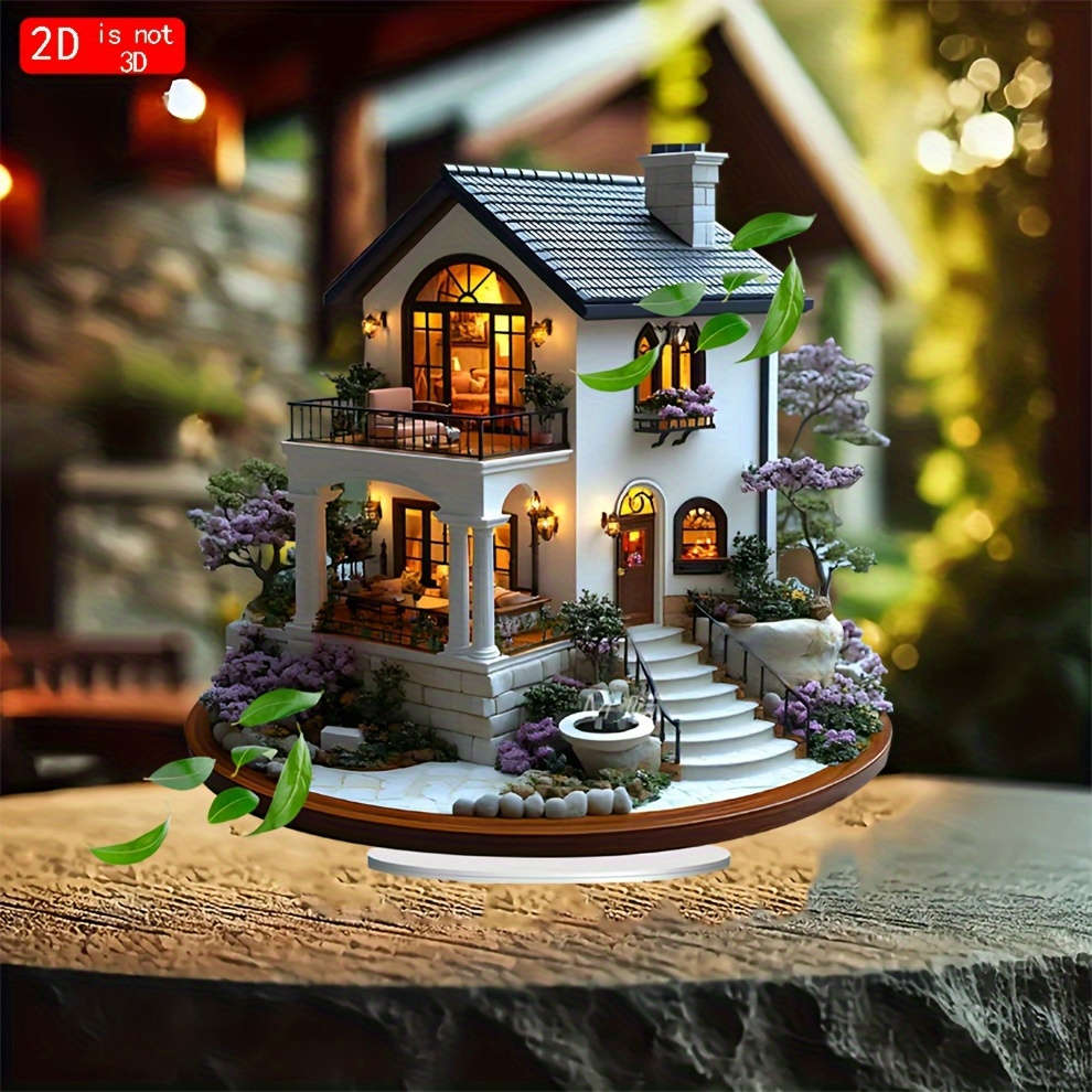 1pc 2D Flat  A  Acrylic Decoration Featuring a Charming Garden Courtyard Design in a Rustic Styl