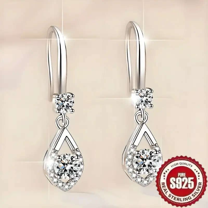 925 Sterling Silver fashion Earrings with inlaid with Round Synthetic Zirconia