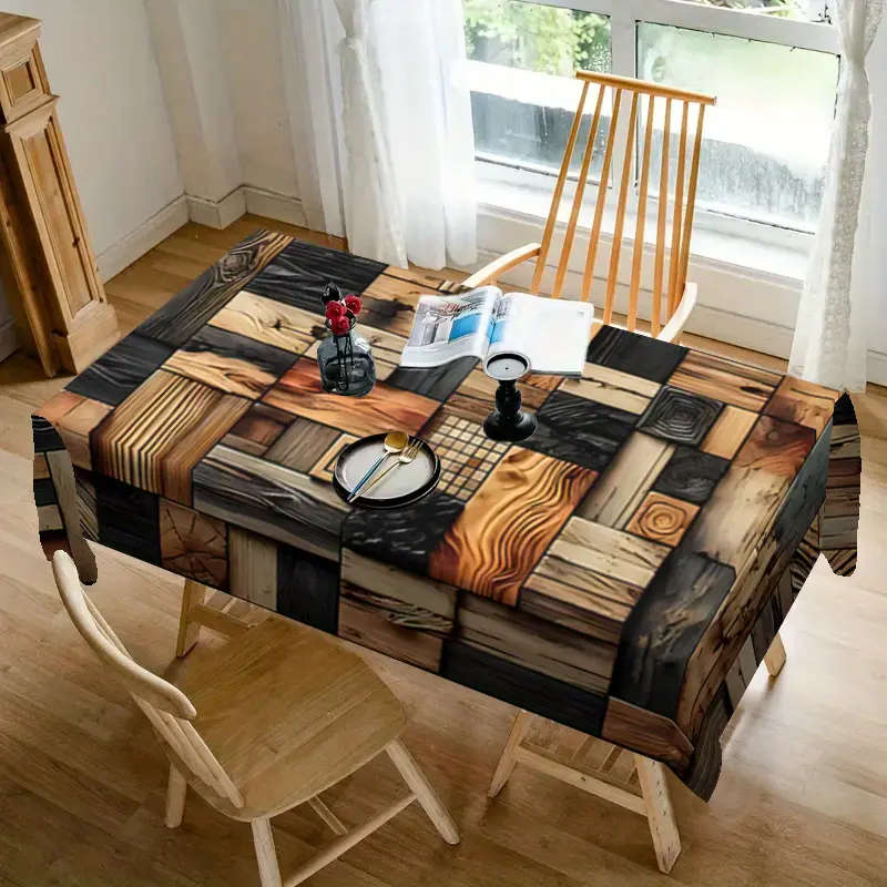 s Rustic Style Wooden Grid Design Tablecloth 140*180cm