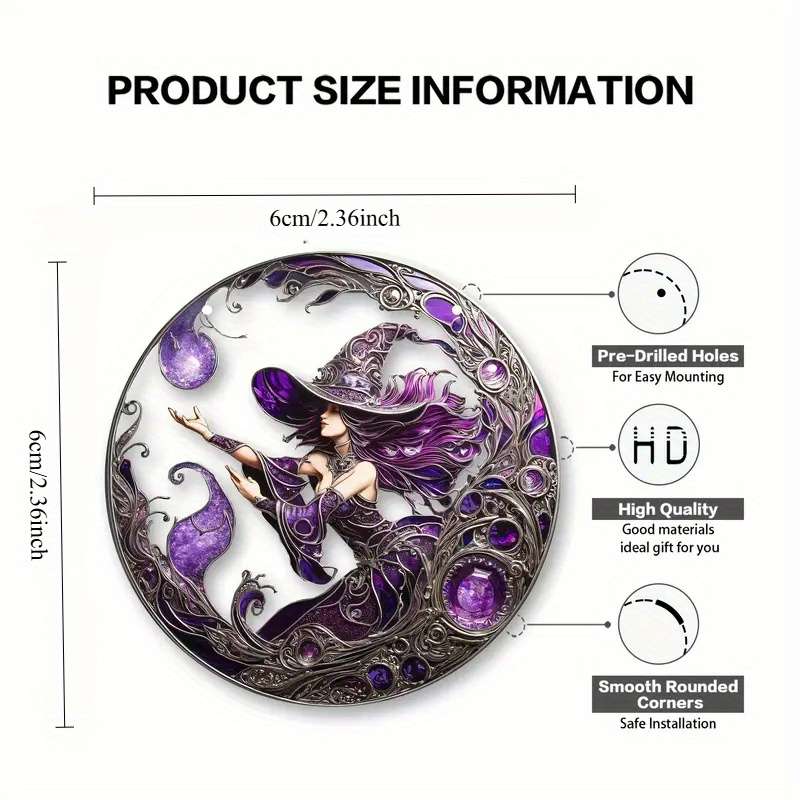 2D Flat 5.99Cm Round Hd Magic Witch Window Hanger Perfect Gift