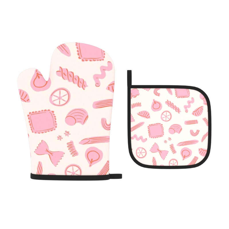 2-Pack Pink Pattern Polyester Oven Mitts 26.92x17.02 cm Heat Resistant Kitchen Potholders Ma