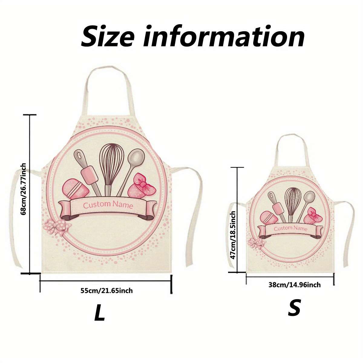 1pc Customizable Womens Chef Apron Personalized Name Linen Kitchen Apron with Whisk Culin