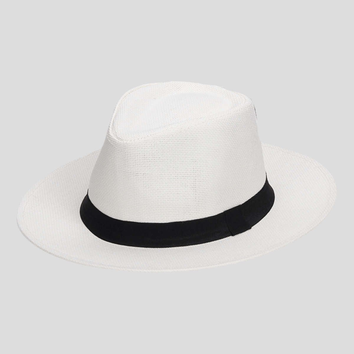 1pc Men'S Woven Straw Jazz Hat with Decorative Ribbon Elegant Wide-Brim Vintage Style for Outdo