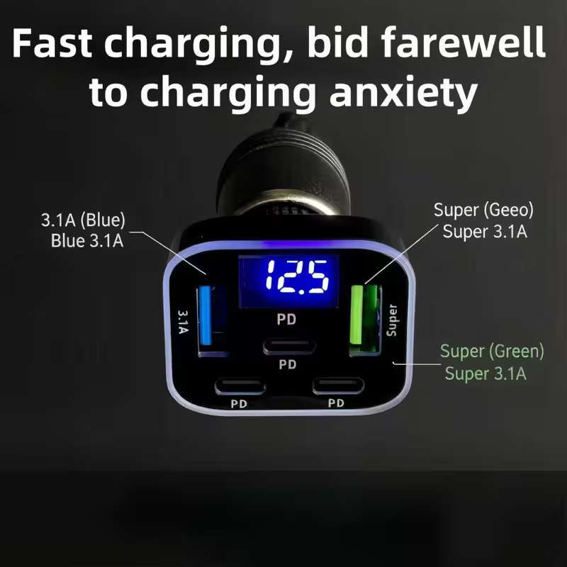 30W PD Car Charger With 5 Quick Charging Ports