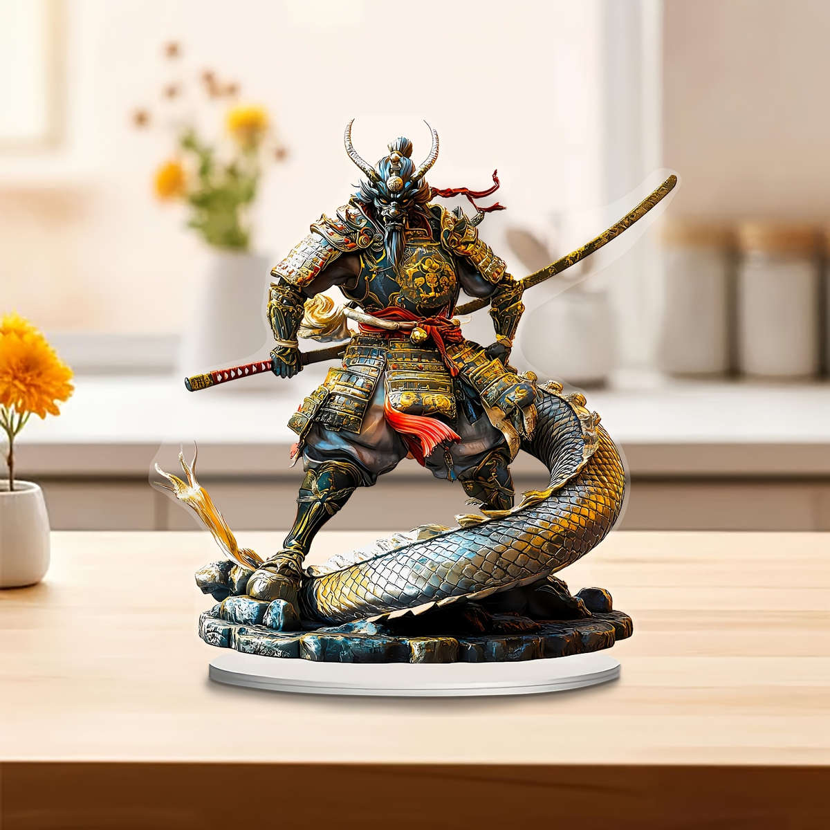 1pc 2D Flat  One  Samurai and Dragon Ornament Acrylic Desktop Decor Multifunctional Creati