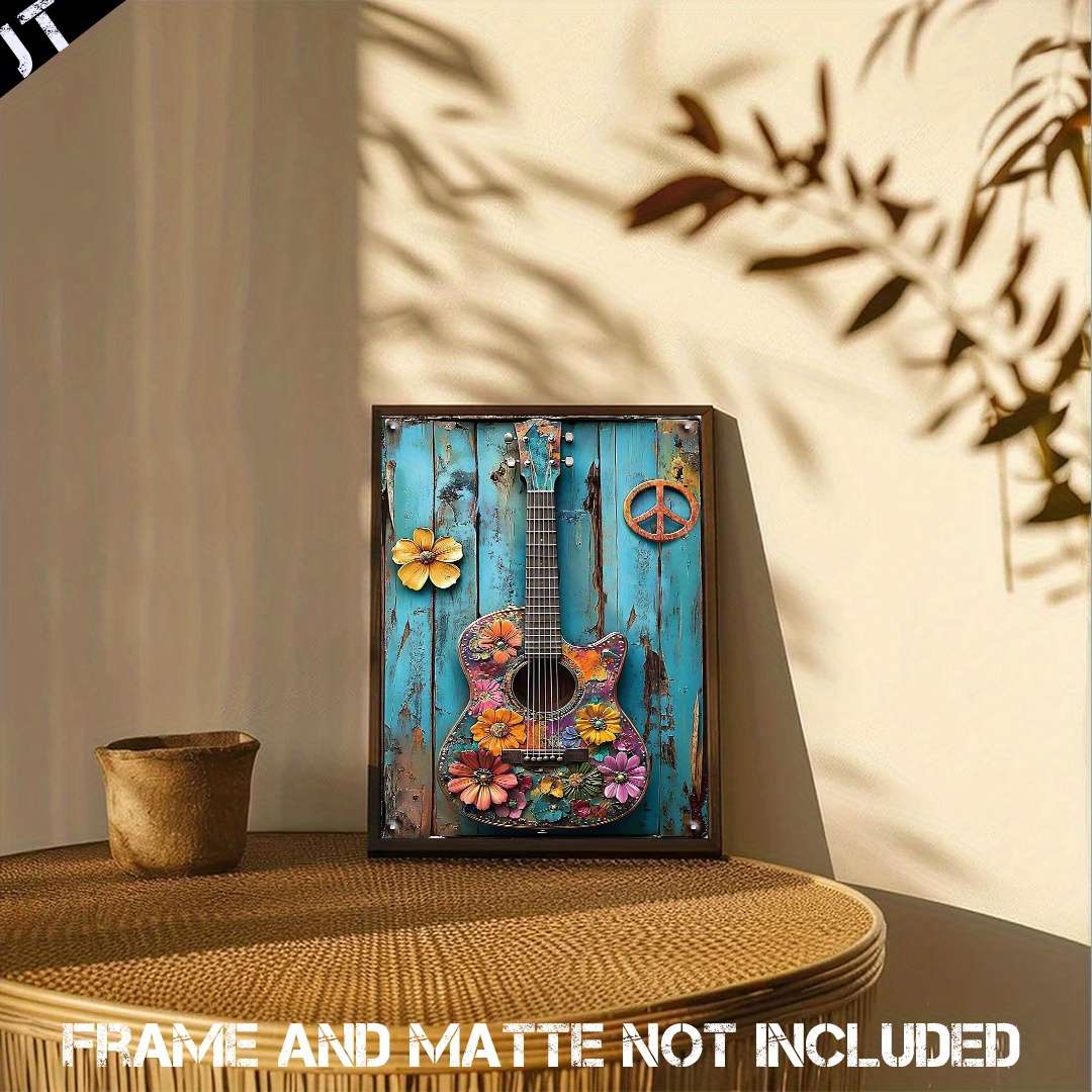 2D Flat  20.32x25.4cm Frameless Guitar Wall Art Retro Wall Decor for Bar Cafe Restaurant Ho