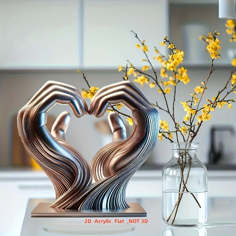 2D Flat Acrylic Charming Acrylic Hand And Heart Table Sculpture