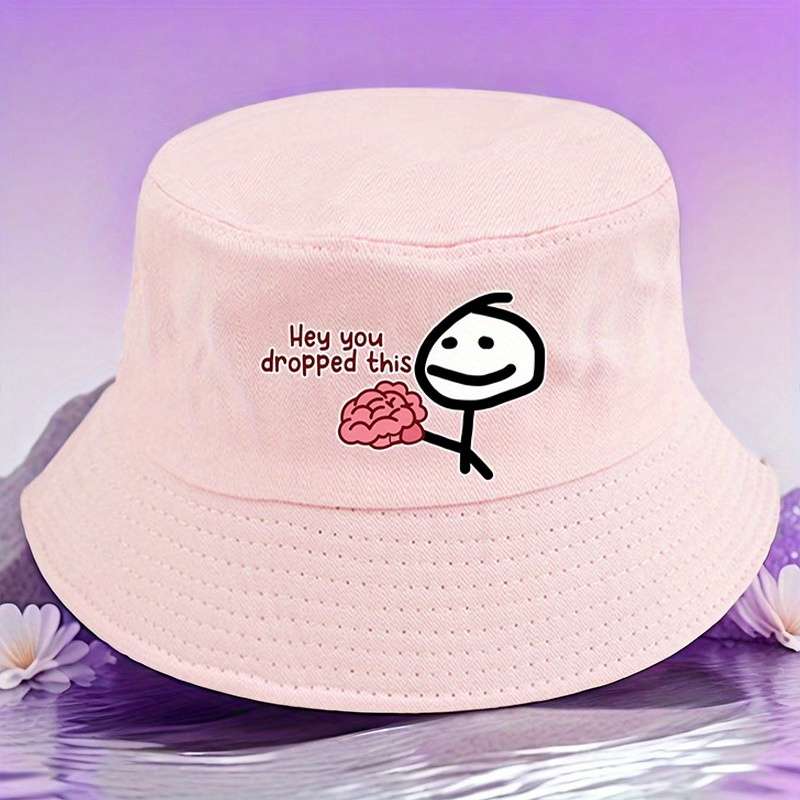 1pc "Hey You Dropped" Printed Bucket Hat Lightweight Polyester Woven Non-Stretch Multicolor