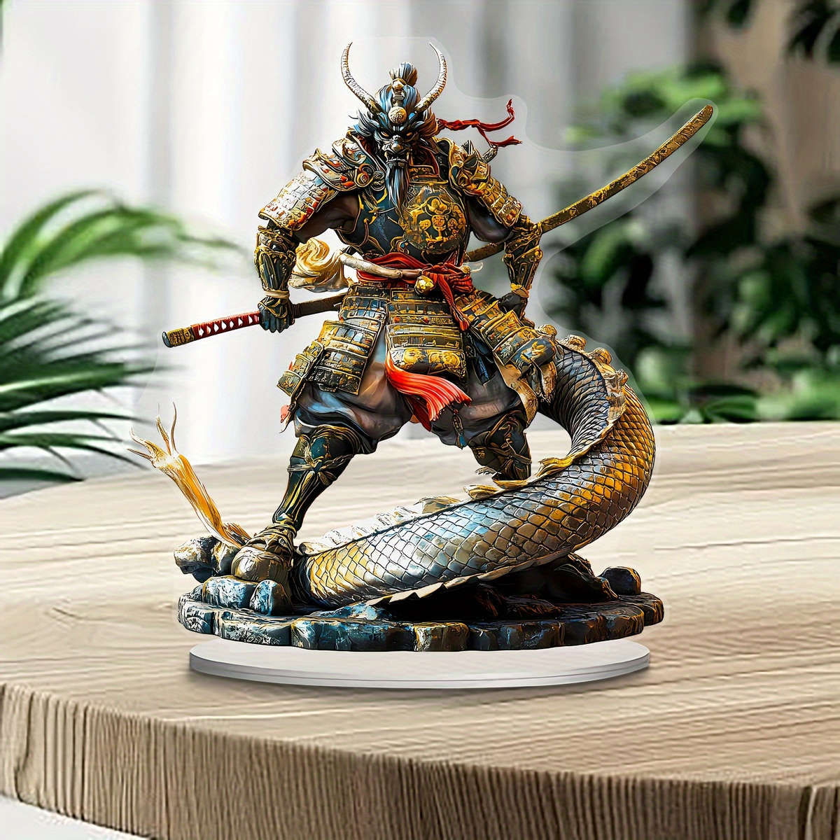 1pc 2D Flat  One  Samurai and Dragon Ornament Acrylic Desktop Decor Multifunctional Creati