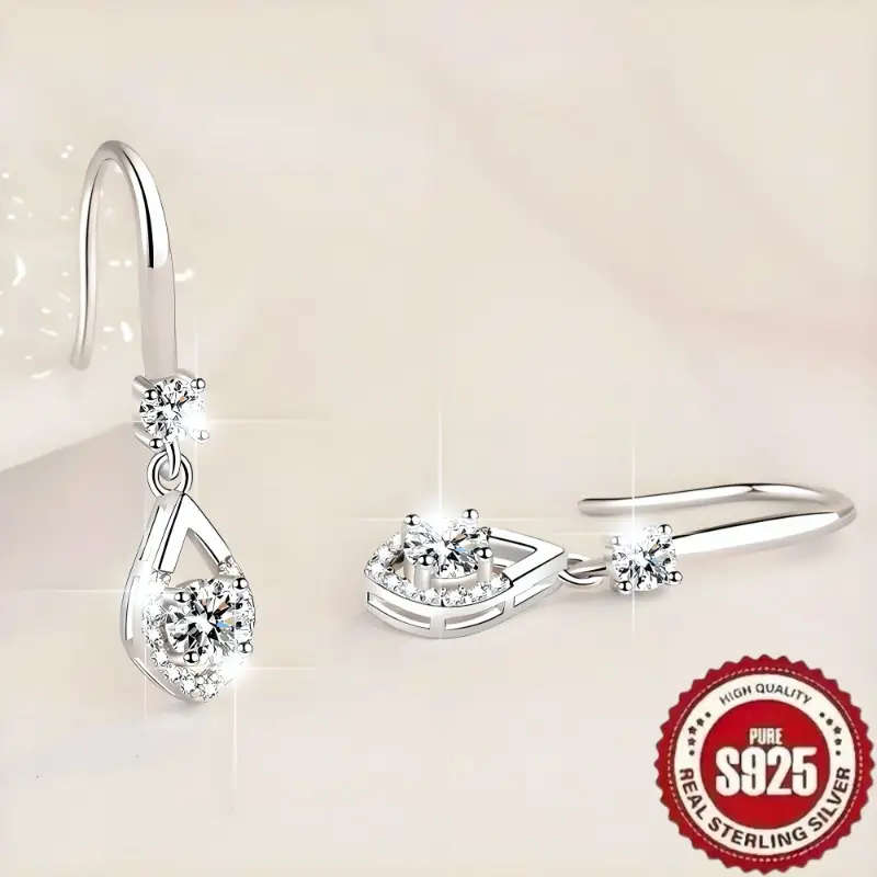 925 Sterling Silver fashion Earrings with inlaid with Round Synthetic Zirconia