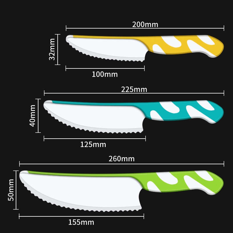 3pcs ABS Plastic Fruit Knife Set Serrated Bread Toast Knife Cake Cutting Knife Beginner Safe