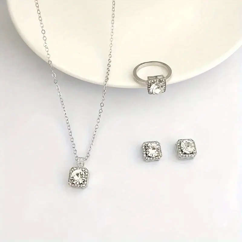 4 Piece Jewelry Collection  Pendant Necklace, Earrings, And Adjustable Ring