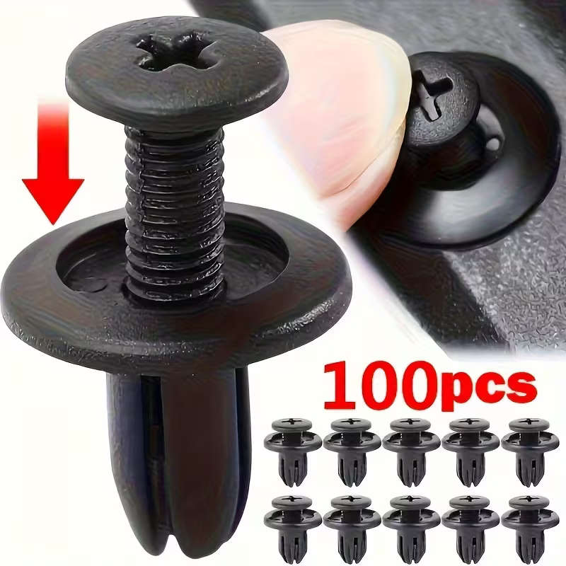 Universal 8mm Clips Plastic Rivets Fasteners Screws For Cars - Pack of 100