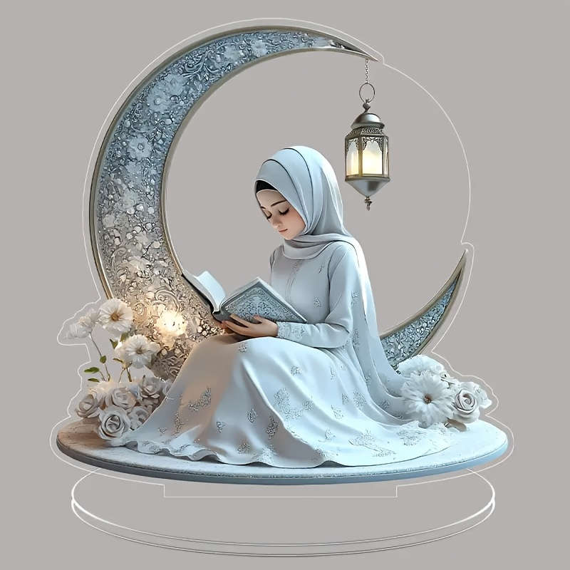 1pc 2D Flat Ramadan-Themed  Acrylic Statue Transparent Crystal Clear Desk Decor