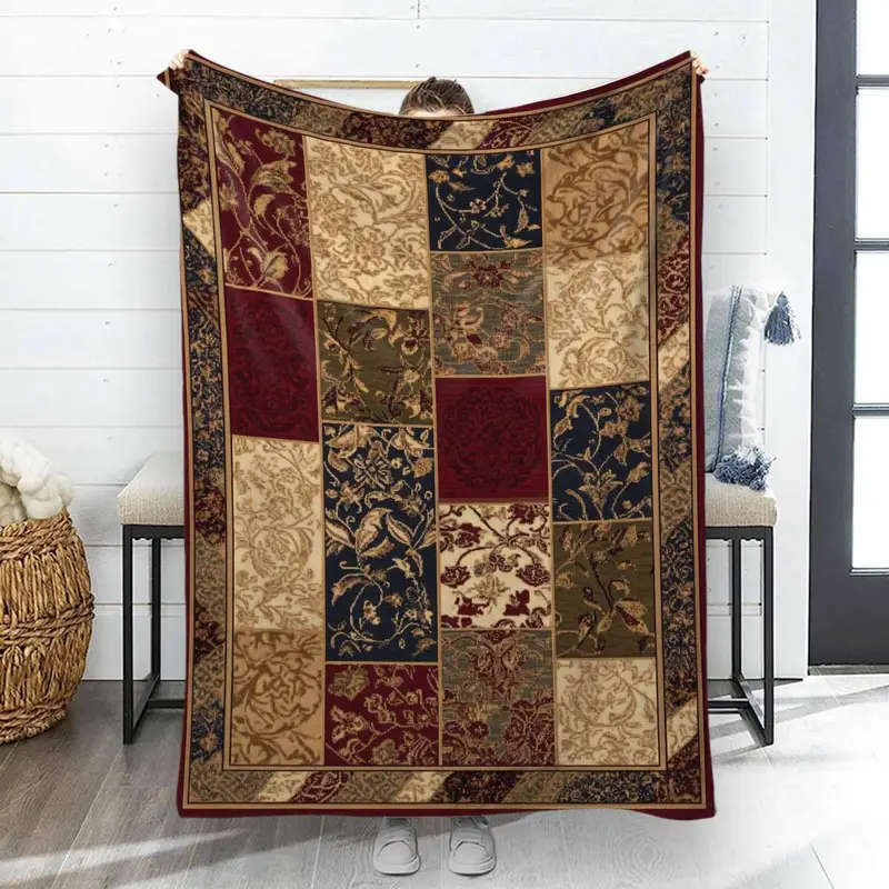 Bohemian Patchwork Flannel Throw Blanket 150*200cm