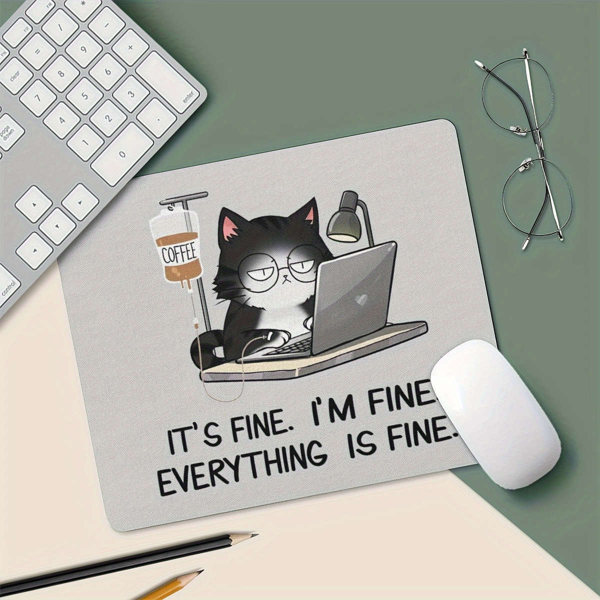 Funny Black Cat Mouse Pad With It'S Fine I'M Fine Design 9.45X7.9 Inch Non-Slip R