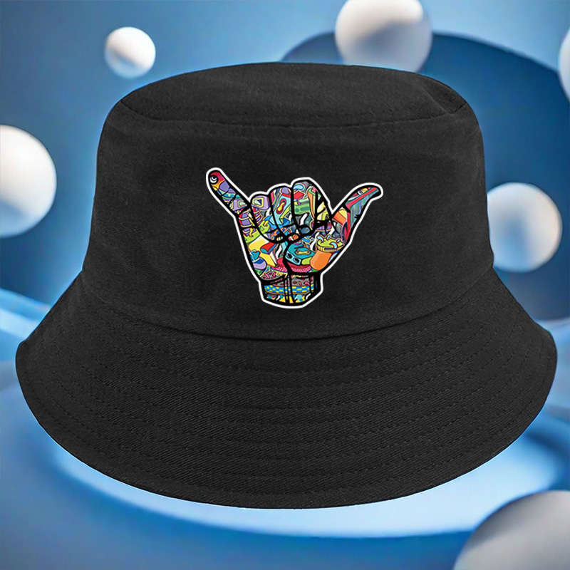 A Fisherman Hat Featuring a Colorful 'Hip-Hop' Gesture Pattern Versatile And Available in Mult