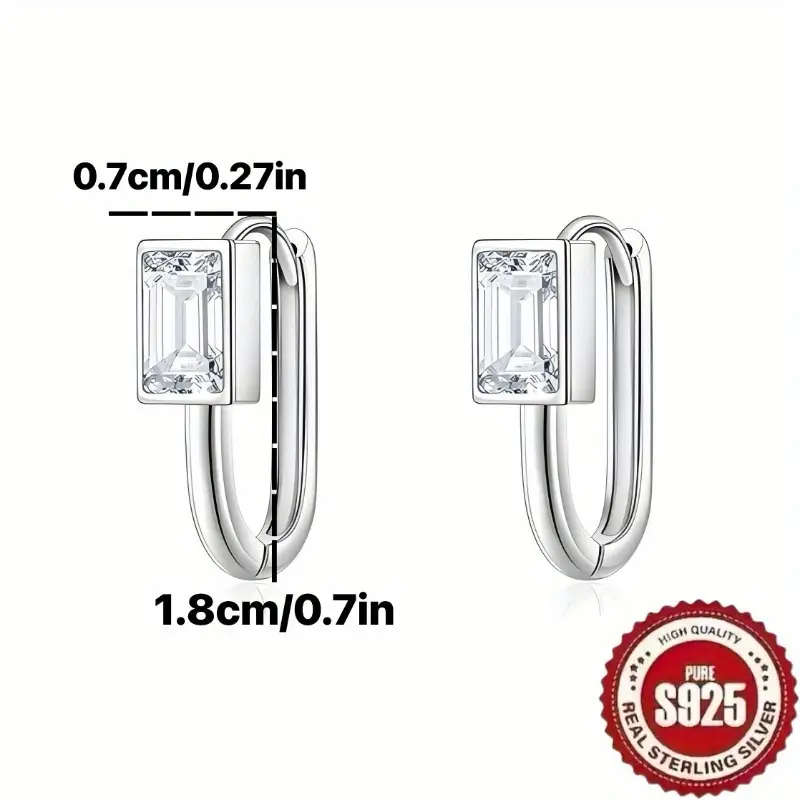 925 Sterling Silver Plated Bohemian Starry Sky Earrings - U-Shaped Hoops Sparkling Cubic Zirconia