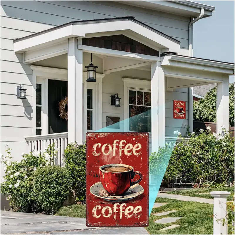 1pc Classic Brew Rustic Coffee Metal Sign Vintage Red Cup Wall Art for Kitchen Pub Decor 20.32x30.48