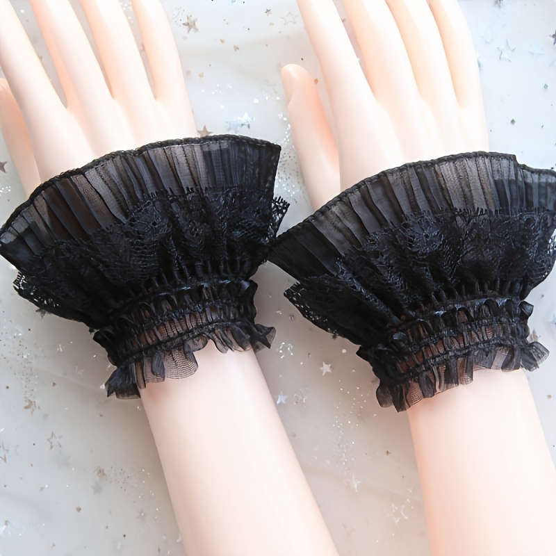 1 Pair White Lace Wrist Cuffs And Fingerless Gloves