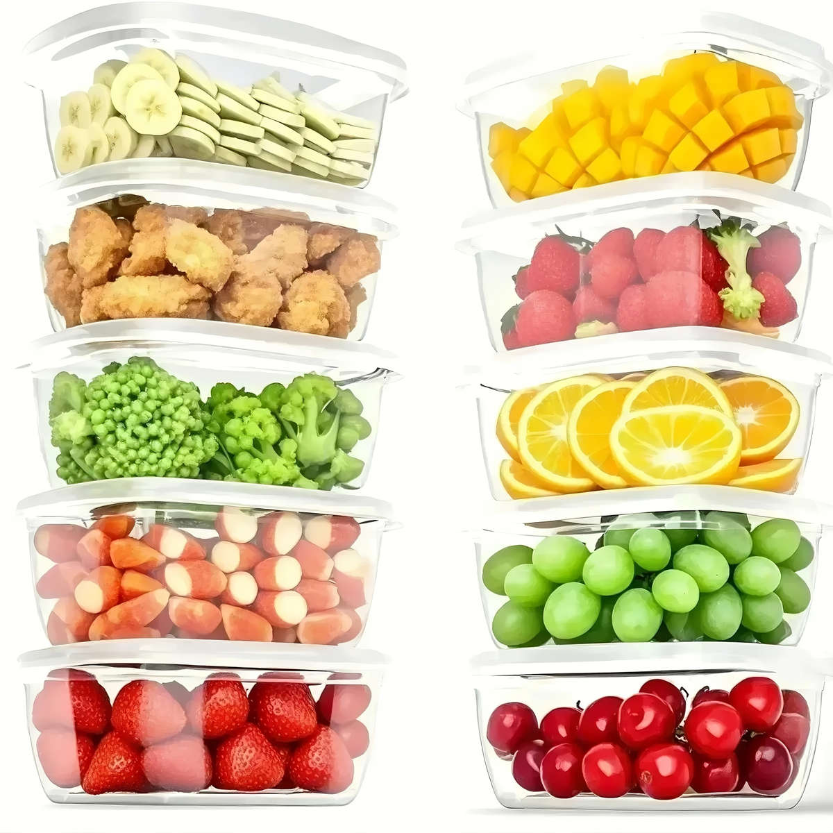 10pcs Stackable BPA-Free Plastic Food Storage Containers Set Square Lunch Boxes with Flip Top