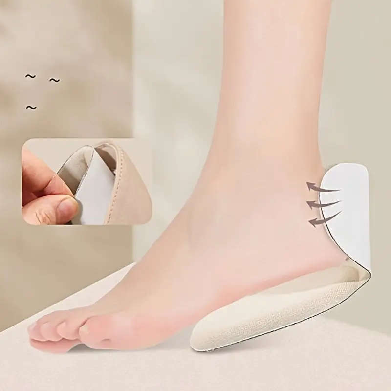 2pcs Beige Memory Foam T-Shaped High Heel Insoles for Women Non-Slip Comfort Half Pads with Arch Hee