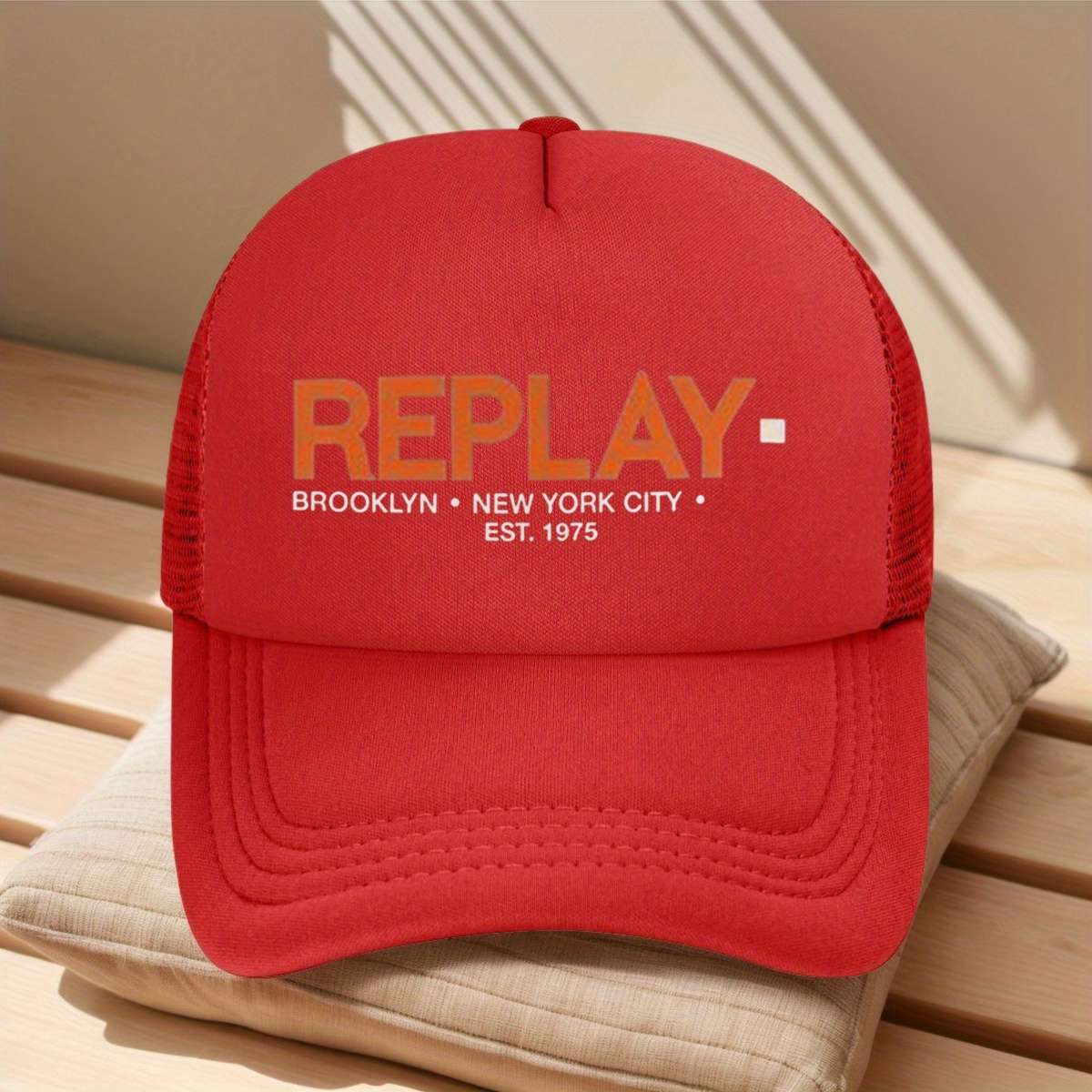Replay Brooklyn 1975 Baseball Cap Adjustable Breathable Mesh Back Black With Orange Logo P