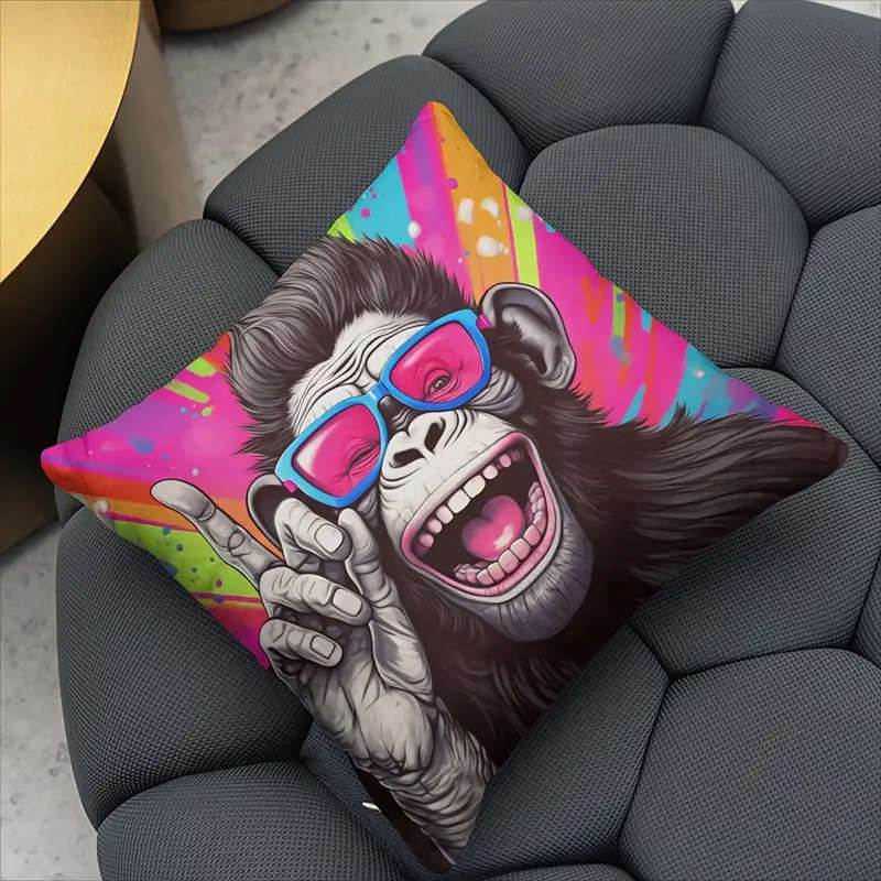 4 Piece Punk Style Monkey with Fashion Glasses Pillow Covers - Soft Zipper Closure